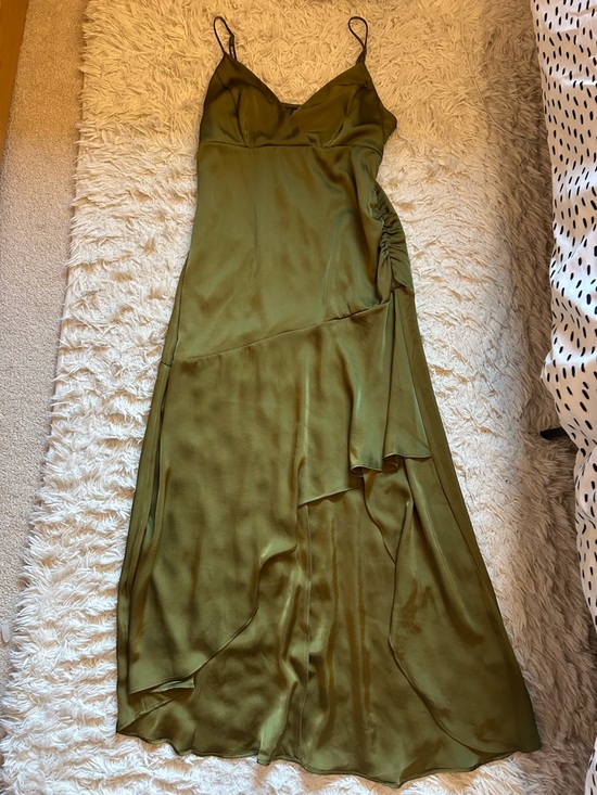 wild fable Dresses & Skirts - wild fable Olive Green Satin Maxi Slip Dress with Ruffle Detail